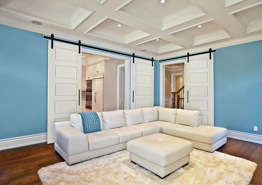 coffered ceiling with barn doors