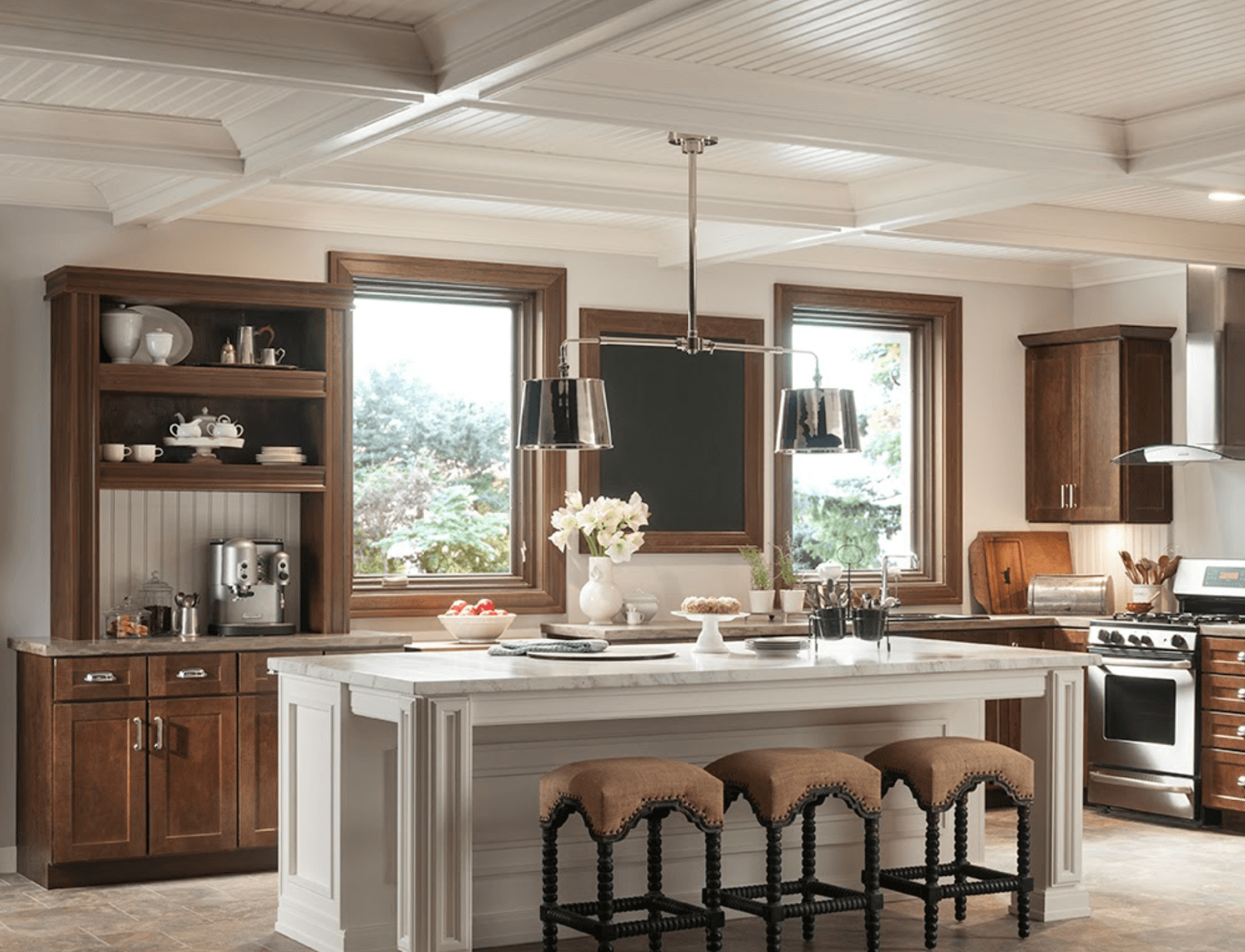 Wood Kitchen with Coffered Ceiling - After - Cropped