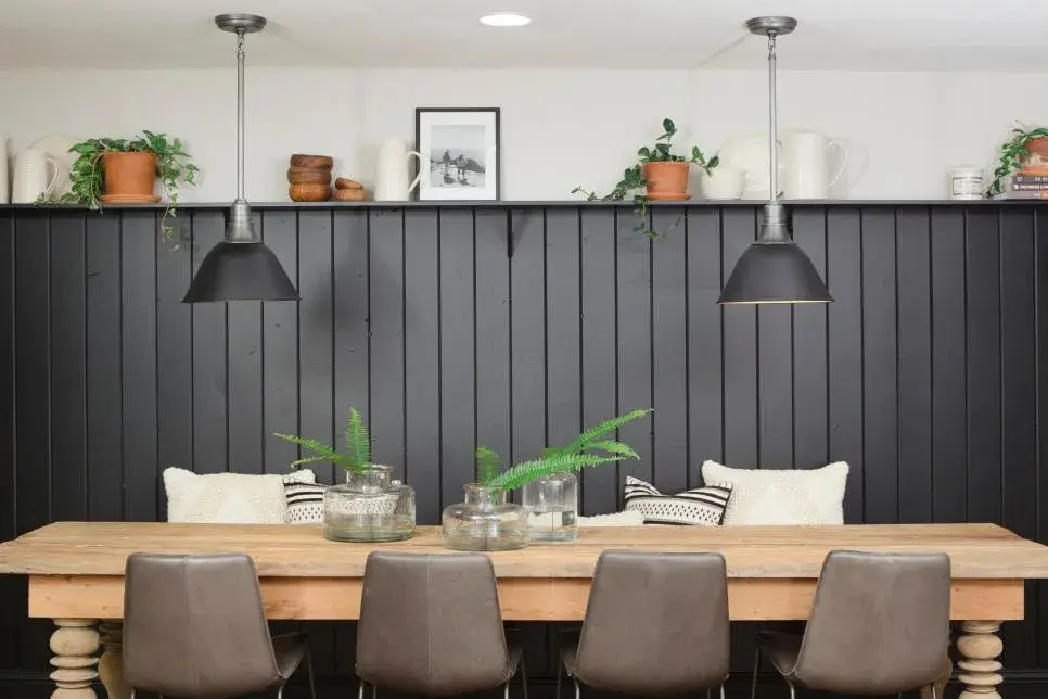 For Blog Only - Chip and Joanna Gaines, HGTV's Fixer Upper - Vertical Black Shiplap Dining