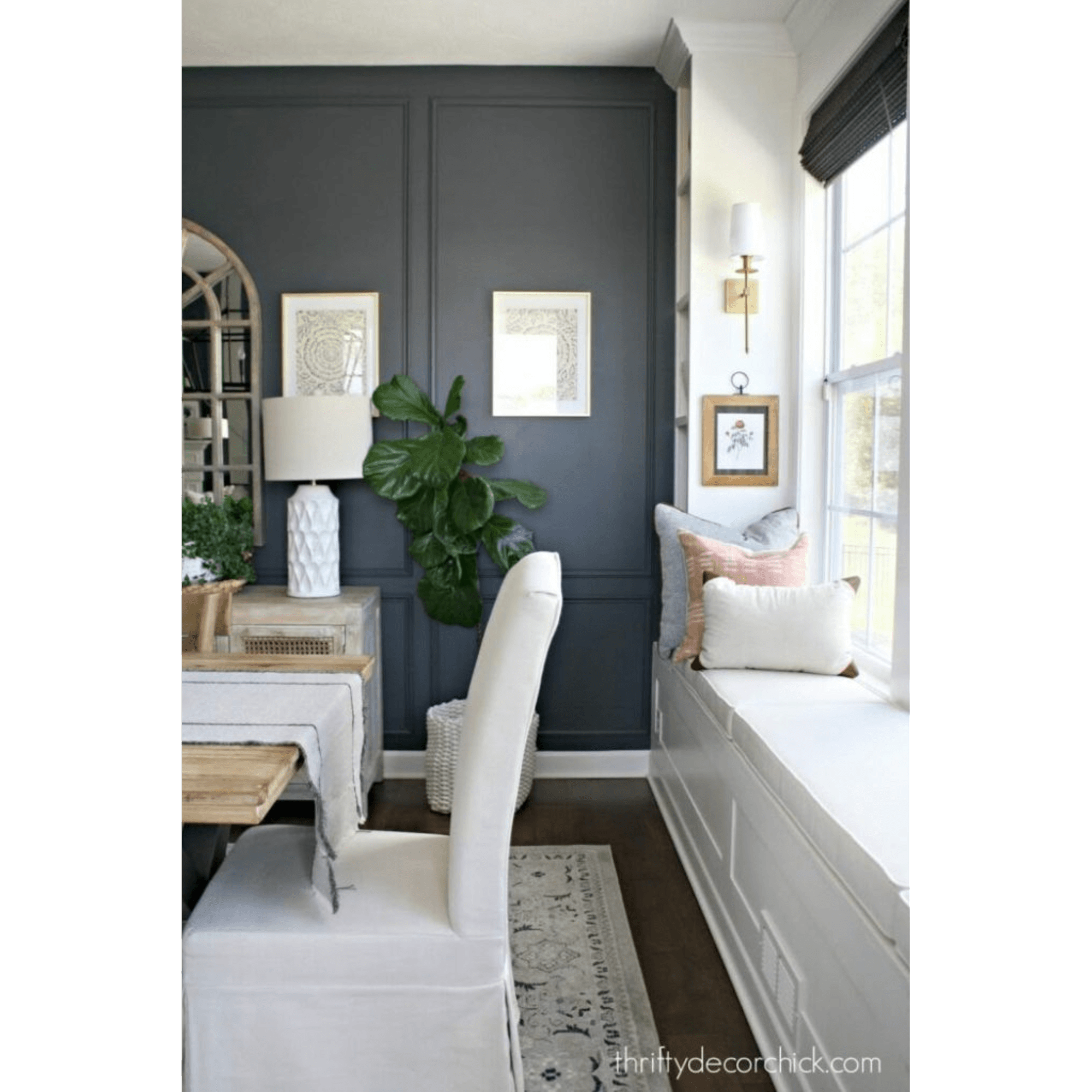 For Blog Only - Sarah of Thrifty Decor Chick - Narrow Black Panel Moulding Accent Wall