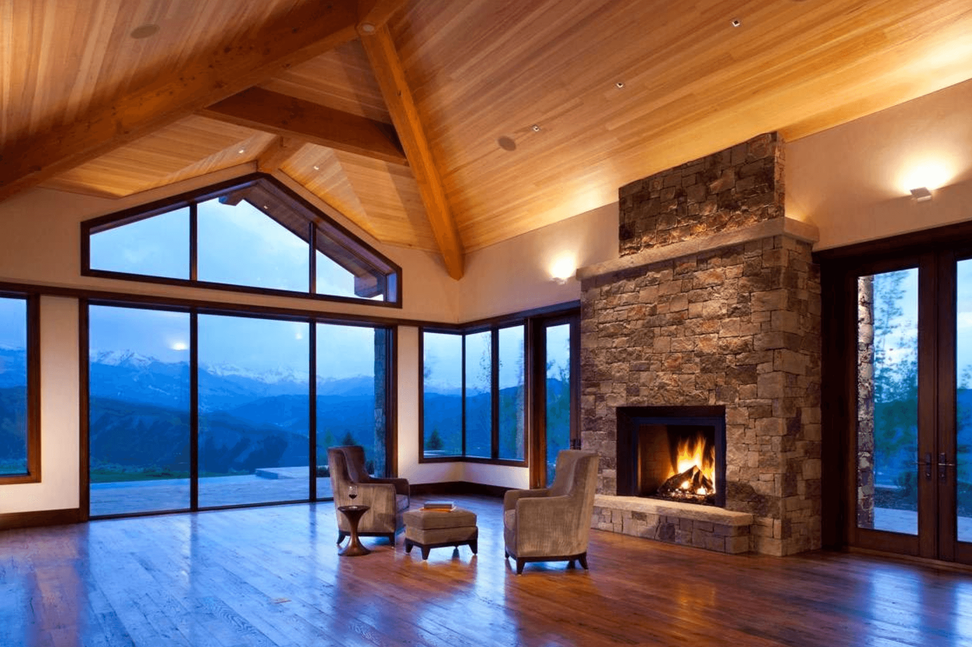 Stone Fireplace Open Living Room