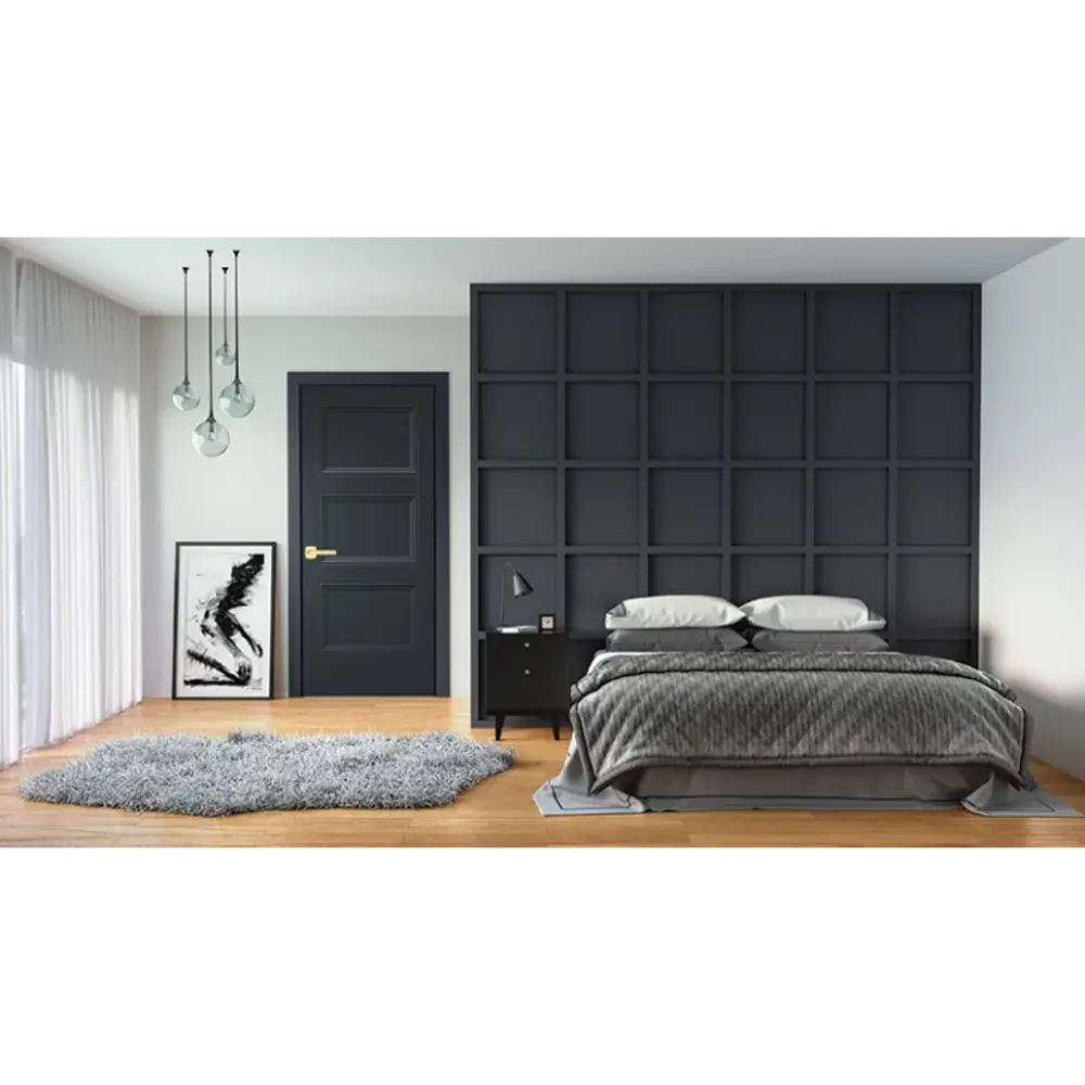 Black 3 Panel Door and Black Accent Wall Bedroom.png