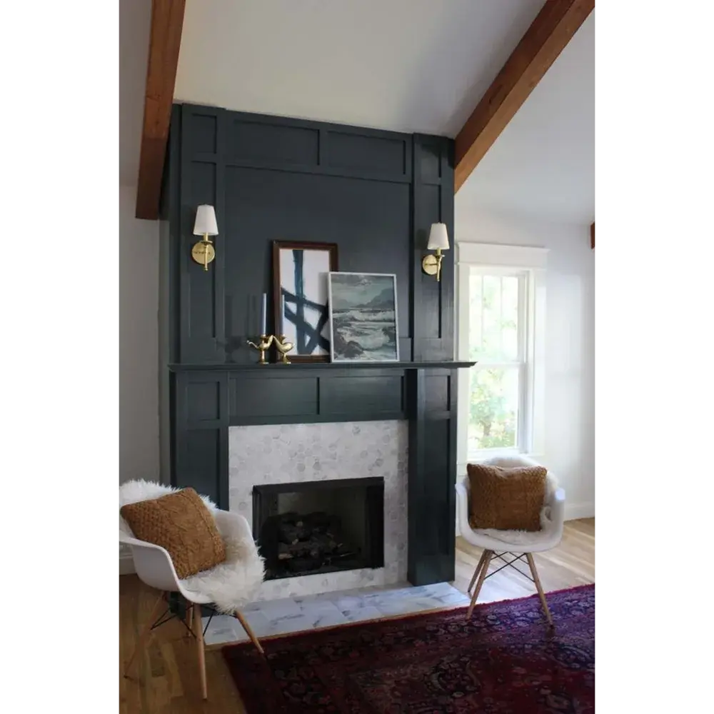 For Blog Only - Lindsay Jackman - Black Fireplace Wall and Wood Ceiling Panels