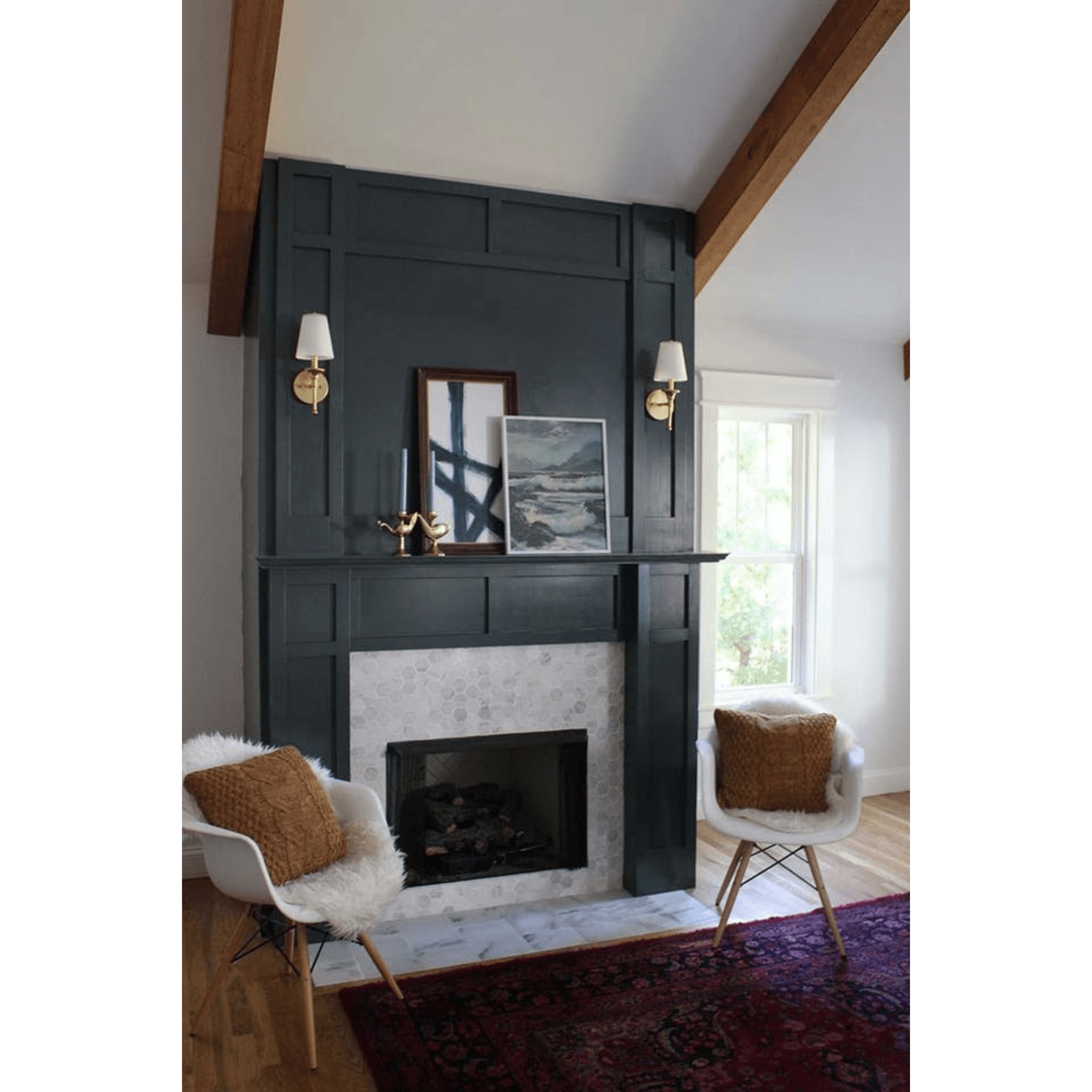 For Blog Only - Lindsay Jackman - Black Fireplace Wall and Wood Ceiling Panels
