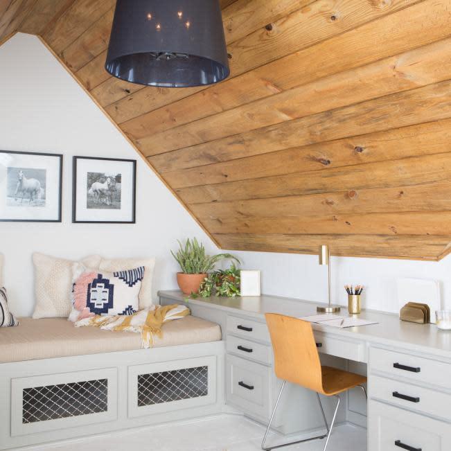Create an Attic Office with Vaulted Shiplap Ceilings